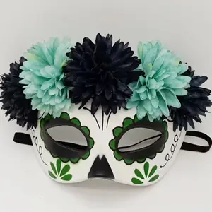 Mexico Festival Cinco de Mayo Carnival Mask Masquerade Party Sugar Green Flower Day Of The Dead Eye Mask For Halloween Dress Up