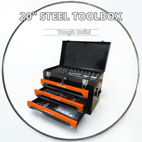 Boîte à outils portable en acier 20'' à 3 tiroirs et 4 niveaux avec poignée de transport, clés réglables et loquets de rangement multifonctionnels