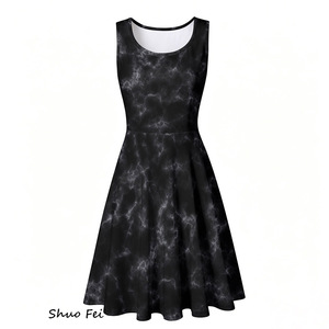 <span class=keywords><strong>Robe</strong></span> Skater sans Manches pour Femme, Imprimé Numérique Marbre <span class=keywords><strong>Noir</strong></span> Fumé, Coupe Évasée Trapèze, <span class=keywords><strong>Robe</strong></span> d'Été Élégante, Mini-<span class=keywords><strong>Robe</strong></span> Graphique Quartz Foncé - Product Image 2