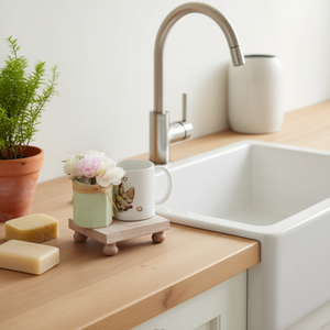 PARISLOFT Bandeja para jabón con pedestal de madera para fregadero de cocina, color natural, 5,9x1,75x4,9 pulgadas - Product Image 2