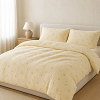 Ensemble de literie trois pièces pour la maison avec imprimé botanique miniature, housse de couette en gaze double couche 100% coton et deux taies d'oreiller