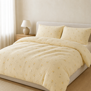 Three Piece Home Bedding Set with <strong>Small</strong> Botanical Print Pure Cotton <strong>Double</strong> Layer Gauze <strong>Duvet</strong> <strong>Cover</strong> and Two Pillowcases - Product Image 4