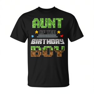 T-shirt Aunt Of The Birthday Boy Pixel pour les fans de jeux vidéo, idéal pour les fêtes d'anniversaire - Product Image 2