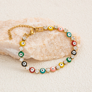 Pulsera de acero inoxidable con circonita y ojo turco, estilo europeo americano, chapada en oro de 18 quilates, cadena que no se desvanece, para mujer, regalo. - Product Image 2