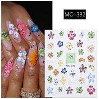Autocollants pour ongles en relief 3D personnalisés, fleurs colorées, manucure DIY, autocollants pour ongles auto-adhésifs