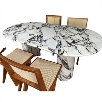 Meubles en pierre naturelle personnalisés de luxe modernes, table à manger ronde en marbre Calacatta Viola de haute qualité avec base cannelée