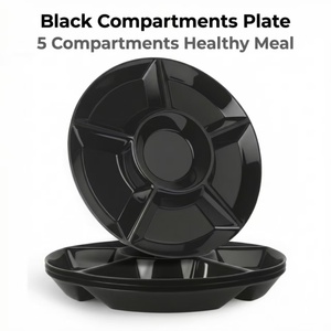 Plateaux de service empilables en plastique noir incassables à <span class=keywords><strong>5</strong></span> <span class=keywords><strong>compartiments</strong></span> pour fruits, réutilisables pour les fêtes - Product Image 1
