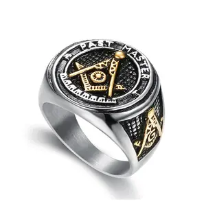 Винтажное позолоченное черное литое мужское кольцо с логотипом Freemasonry AG, религиозное Ювелирное кольцо, оптовая продажа с фабрики