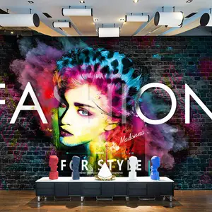 时尚发廊理发师图像背景墙个性化创意3D酒吧墙壁画发廊壁纸