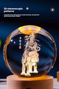 Boule <span class=keywords><strong>de</strong></span> cristal 3D sculptée à l'intérieur, lampe <span class=keywords><strong>de</strong></span> nuit avec base en bois massif, Guanyin Bodhisattva, dieu indien, ornements bouddhistes, cadeaux - Product Image 2