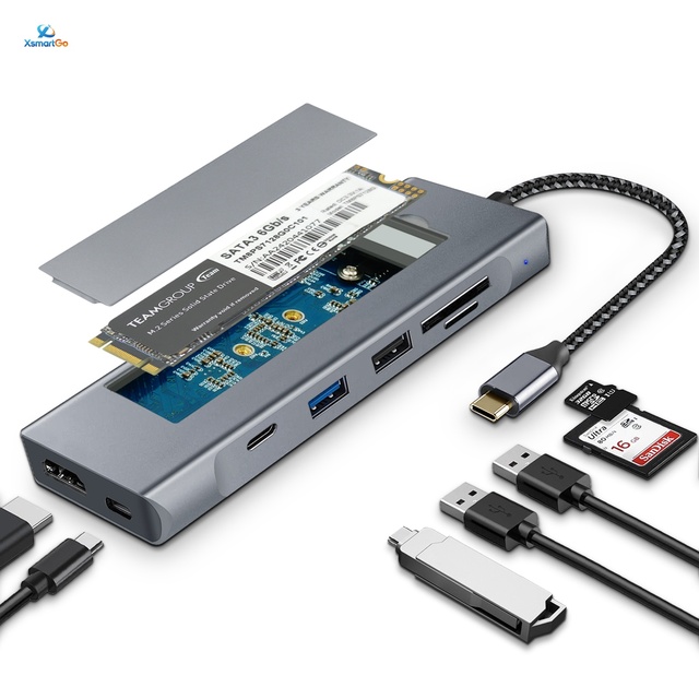 8 in 1 Multi-Port USB-C Hub with M.2 SSD Enclosure HDMI  USB 3.2  PD Charging Card Reader