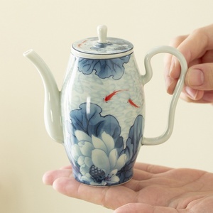 Juego de Té Kung Fu, Tetera y Taza, Regalo, Azul con Diseño Floral, Tetera de Cerámica Retro, en Caja de Regalo - Product Image 3