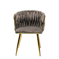 Chaise de salle à manger élégante et moderne en velours, chaise d'appoint de luxe avec dossier tissé, pieds en métal doré pour hôtel et restaurant