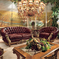 Ensembles de canapés en bois de luxe français, canapé classique européen en tissu avec sculpture en bois massif pour l'ameublement de la maison