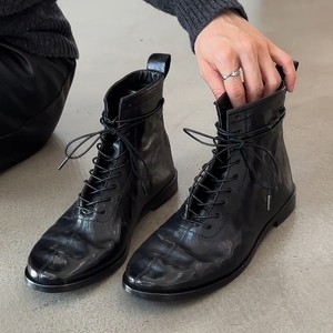 Botas de montar de cuero genuino para mujer, estilo retro británico, ajustadas, con cordones y punta redonda, versión de piel de vaca, estilo chic y atrevido. - Product Image 5