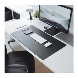 โลโก้แกะสลัก Eco หนังสีดำขนาดใหญ่แผ่นรองเมาส์คอมพิวเตอร์แล็ปท็อปหนังโต๊ะทำงานแผ่นเขียน
