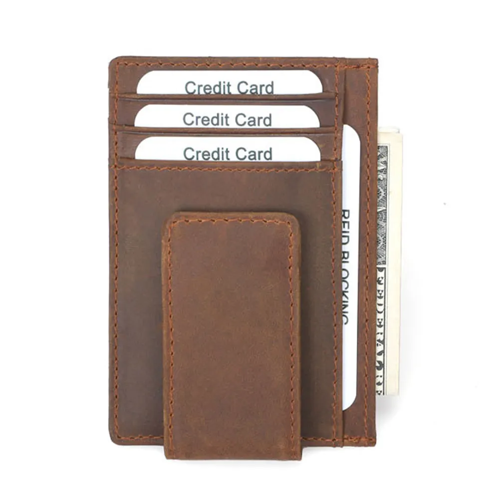 Portefeuille RFID en cuir véritable pour homme, design de pince à billets, portefeuille à la mode, léger et mince