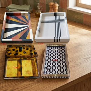 Bandeja de Servir Decorativa Hecha a Mano, Elegante y Ecológica, con Incrustaciones de Hueso, Asas Doradas, Forma Personalizada, OEM ODM, Apta para Lavavajillas - Product Image 1