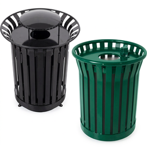 Minimalist <b>Black</b> Metal Sturdy Standing Outdoor Trash Can Cylindrical Open Top for Park Use Factory USA - Product Image 1