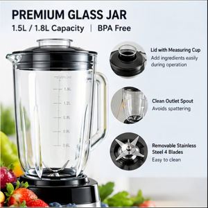 Nueva Licuadora de Mesa Eléctrica Automática de 350-1800W y 5 Velocidades, Vaso de Vidrio de 1.5L, Carcasa de Acero Inoxidable, para Preparar Smoothies - Product Image 3