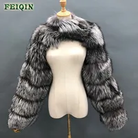 S-4XL Thời Trang Mink Raccoon Fur Coat Phụ Nữ Ladies Bất Mông Cổ Bong Bóng Crop Coats S Fur Coat Lông Phụ Nữ