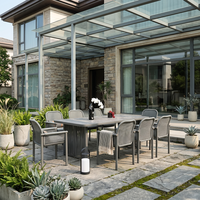 Meiqi demi-été salle à manger moderne hôtel ensembles de meubles d'extérieur cadre en alliage d'aluminium résistant aux intempéries empilable salon