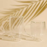 Tasse en verre sous vide à double paroi transparente avec poignée Offre Spéciale pour la fête pour les boissons à l'eau, thé et café vente en gros