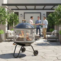 Brasero d'extérieur de 28 pouces à bois avec roues, chauffage de patio portable sur roulettes avec écran anti-étincelles pour jardin