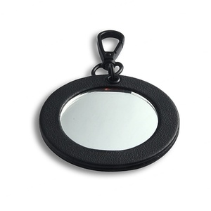 <b>Mini</b> Round <b>Black</b> Silkscreen Printing PU Leather Keychain Pendant Makeup Custom Mirror with Logo - Product Image 3