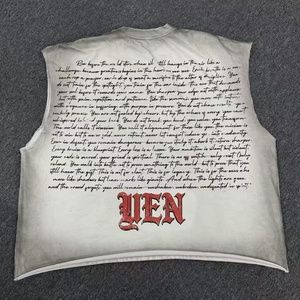 Camiseta sin mangas para hombre, de algodón orgánico de alta calidad, estilo oversize, corta, con efecto desgastado y lavado ácido, con gráfico, estilo streetwear. - Product Image 2