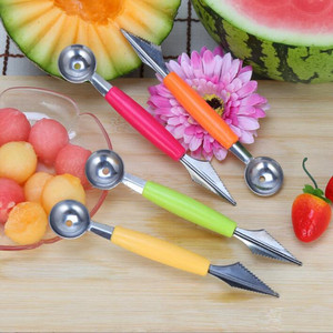 Coupe-melon double tête en acier inoxydable avec couteau ondulé pour la découpe de fruits et la préparation de tranches de pastèque – Ensemble d'outils - Product Image 2