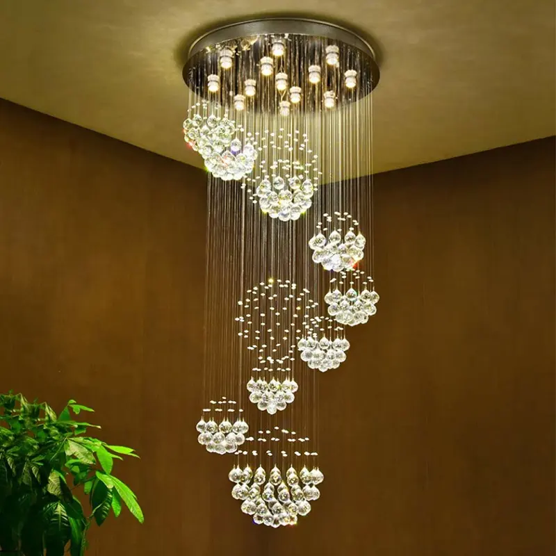 Extra grande bola de cristal decorativa, forma de onda, montagens de nivelamento, lâmpada de lustre