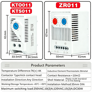 Controlador de Temperatura para Riel DIN, Termostato Industrial KTO011 KTS011, de 0 a 60 Grados Centígrados, Mecánico - Product Image 2