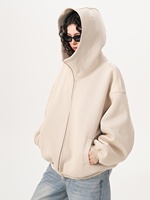 Cardigan à capuche épais sweat femme Streetwear surdimensionné col montant à capuche épaissi couche d'air veste de sport