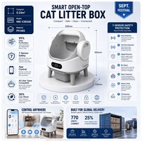 Bac à litière intelligent pour chat, grande capacité 68L, en ABS, écologique, désodorisation à 99%, contrôle automatique sans odeur, contrôle par application, forme carrée