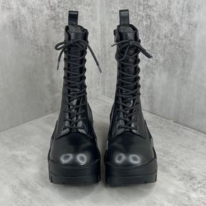 Botas de cuero genuino de vaca de alta calidad, a la moda, con cordones, para invierno y primavera, con suela gruesa y aumento de altura, estilo locomotora. - Product Image 4