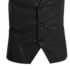 Chaleco de Cuero Genuino Personalizado para Hombre, Cuello en V Profundo, Cierre de Botón, Estilo Ejecutivo, Sin Mangas - Product Image 2