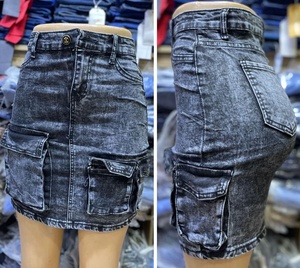 Women's Casual <strong>Denim</strong> <strong>Skirt</strong>, Made of <strong>Stretch</strong> Fabric, Quick-drying, Regular Fit, No Wrinkles, Color Patching, Slit Pocket Design. - Product Image 6