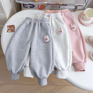 ملابس أطفال للبنات، بنطلونات جديدة مبطنة بالصوف للفتيات الصغيرات مع رقعة أرنب لطيفة، سراويل دافئة للشتاء متوفرة بالجملة وخدمات التخصيص - Product Image 2