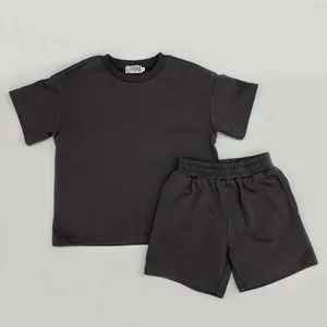 Wholesale Casual Children Boy Girl Unisex Terry T Shirt Shorts Set Outfits Summer Kids Clothing Set