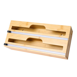 Découpeur de film alimentaire en bambou 33,5x22x7,5cm avec support pour rouleau de papier aluminium, boîte de rangement de cuisine - Product Image 5