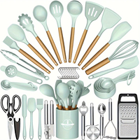 Set Peralatan Dapur Silikon Grosir 44 Pcs Tahan Suhu Tinggi Ramah Lingkungan Set Peralatan Masak Tahan Lama Dengan Gagang Kayu