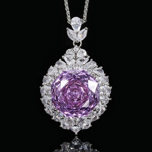 Fashion Eco-friendly 18mm Rose Cut Red Cubic Zirconia <b>Copper</b> Jewelry Demifine Jewellery Pendant Necklace Daily Wear for Women - Product Image 3