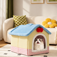 Lit pour chat en forme de maison confortable avec toit en peluche doux, maison pour chat d'intérieur et grotte pour animaux de compagnie pour chatons et petits chiens