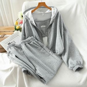 Ensemble de survêtement décontracté pour femmes, couleur unie gris, veste ample, pantalon de jogging, ensemble trois pièces, tailles S M L XL, Europe, Amérique, Asie du Sud-Est - Product Image 1