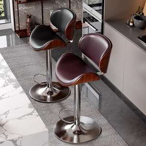 كرسي بار جلدي قابل للرفع والدوران بإطار حديدي، تصميم عصري بسيط على الطراز الأوروبي بساق طويلة للمنازل والحانات - Product Image 5