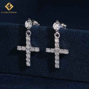 Hot Sale Style Cross <b>Earrings</b> Round Lab Grown Diamond Hip Hop <b>Earrings</b> 925 <b>Silver</b> Setting Round <b>Stud</b> Screw Back Men - Product Image 2
