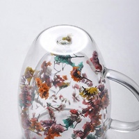 Tasse à café isolée avec fleurs Tasse en usine Verres à fleurs personnalisés Tasse à thé au lait en verre transparent à double paroi Verres à boire