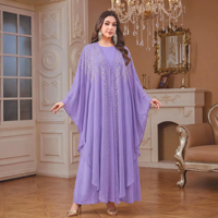 Abaya pour femmes musulmanes, nouvelle arrivée automne, élégante, ornée de strass, longueur cheville, ensemble deux pièces ample, tenue de fête islamique