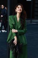 Ensemble tailleur femme vert style Old Money, printemps-automne, en lin peigné, pantalon large uni, deux pièces, élégant pour le bureau